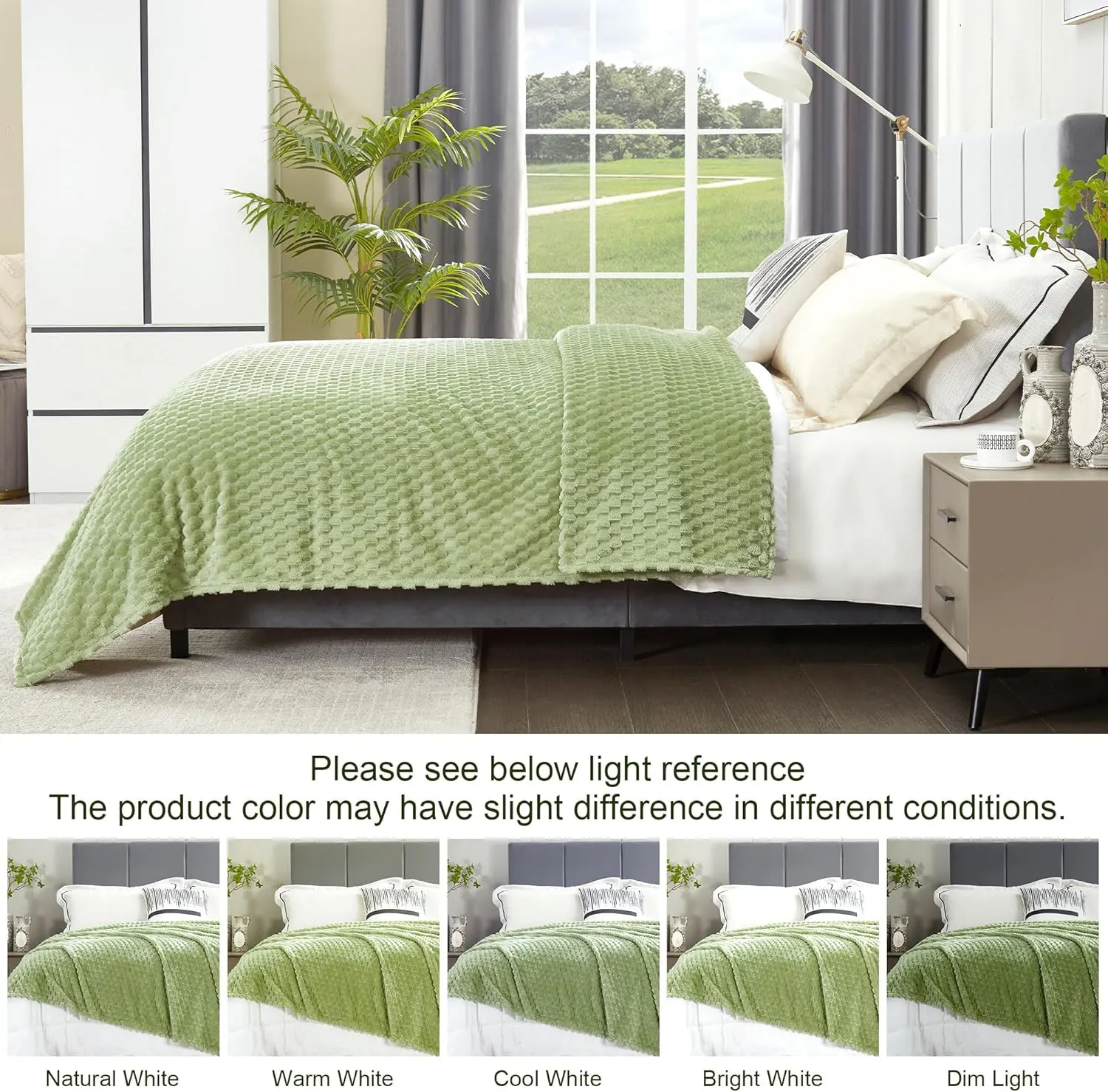 DREAMNINE Decorative Soft Plush Fleece Throw Blanket for Couch Sofa 50" x 60", Luxury Shaggy Lightweight 3D Pattern Velvet Flannel Blanket for Bedroom, Solid Cute Warm Lap Blanket for Winter Pet,Green
