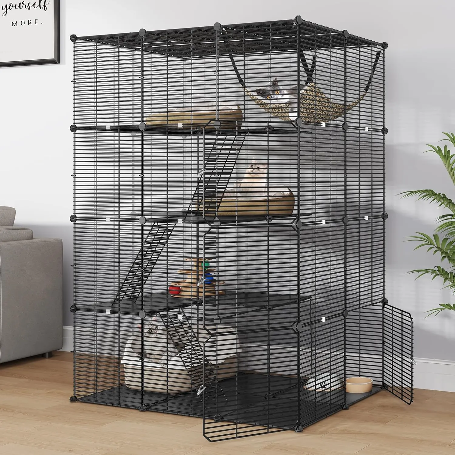 DWVO 4 Tier Large Indoor Cat Cage, DIY Pet Playpen with Hammock Detachable Dense Metal Wire for Puppy Rabbit Bunny Chinchilla Squirrel Ferret