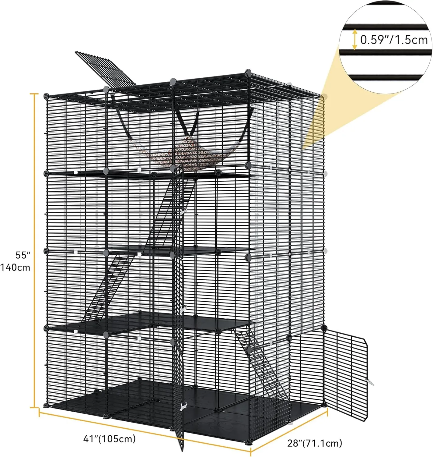 DWVO 4 Tier Large Indoor Cat Cage, DIY Pet Playpen with Hammock Detachable Dense Metal Wire for Puppy Rabbit Bunny Chinchilla Squirrel Ferret