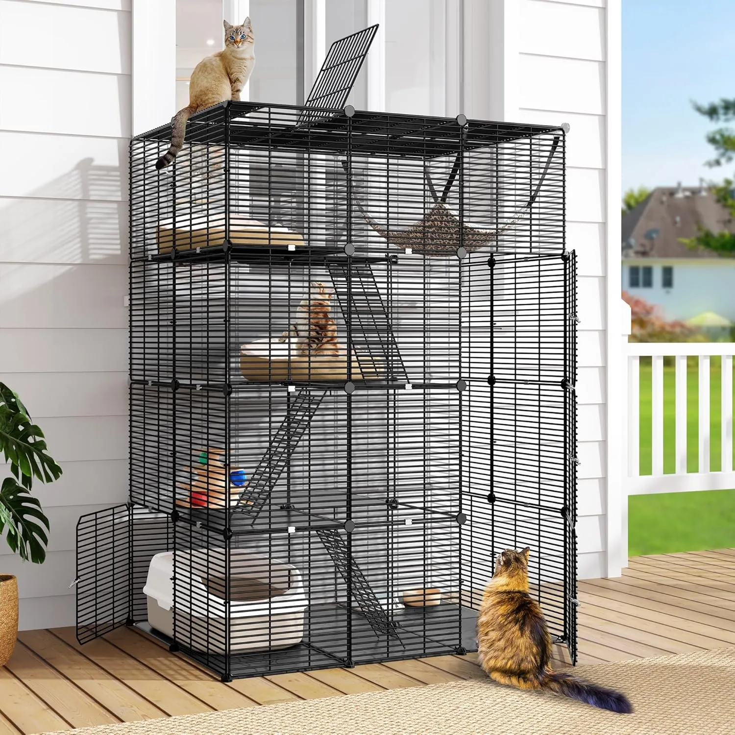 DWVO 4 Tier Large Indoor Cat Cage, DIY Pet Playpen with Hammock Detachable Dense Metal Wire for Puppy Rabbit Bunny Chinchilla Squirrel Ferret