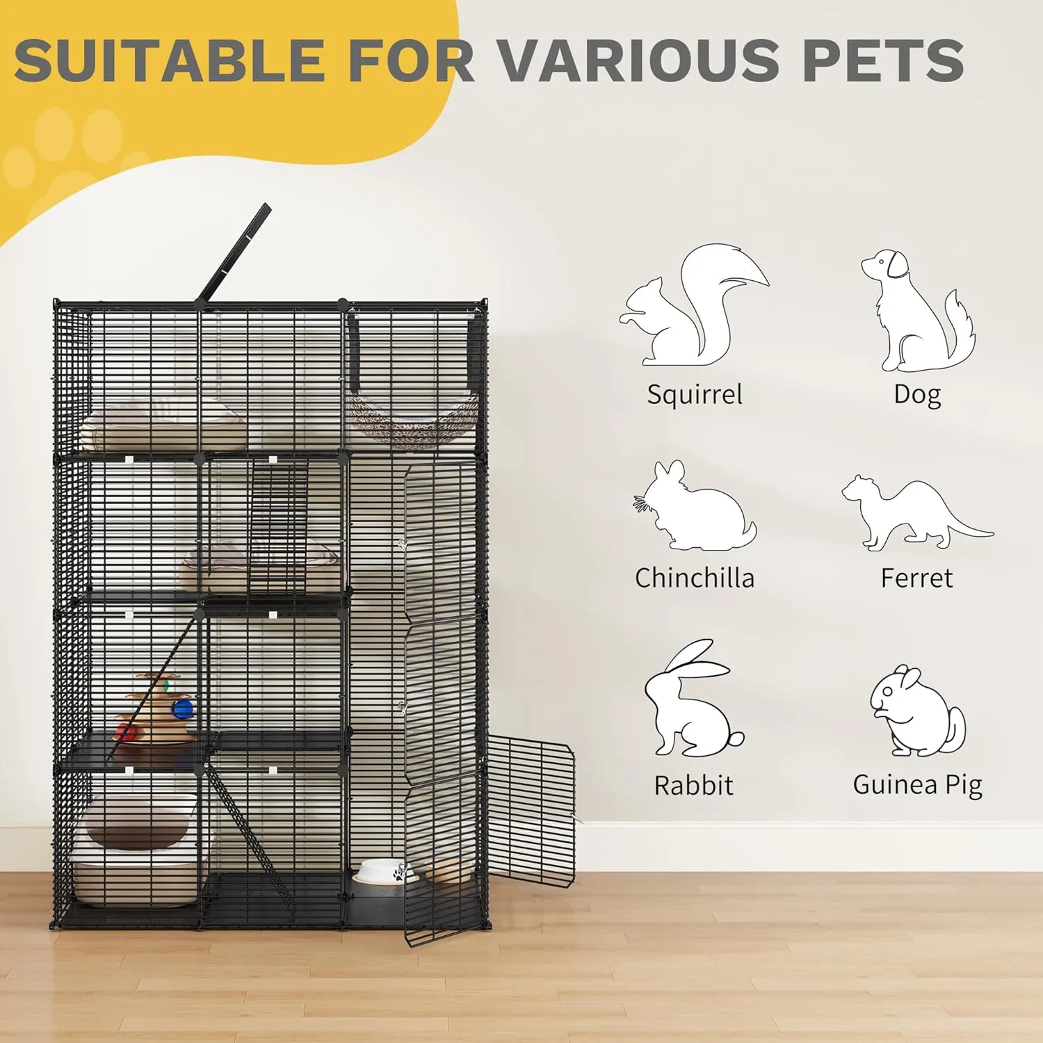 DWVO 4 Tier Large Indoor Cat Cage, DIY Pet Playpen with Hammock Detachable Dense Metal Wire for Puppy Rabbit Bunny Chinchilla Squirrel Ferret
