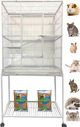 Extra Large Wrought Iron Chew-Proof 4-Levels Narrow Bar Spacing Ferret Chinchilla Squirrel Sugar Glider Rats Mices Rabbit Squirrel Hamster Cage Easy Clean Pull Out Tray with Removable Rolling Stand