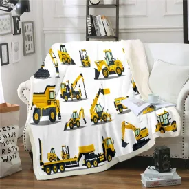 Feelyou Construction Site Fleece Throw Blanket Kids Toddler Excavator Truck Flannel Sherpa Blanket Soft Comfort Plush Blankets for Boys & Girls 60"X80"