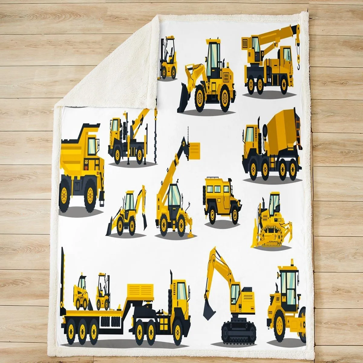 Feelyou Construction Site Fleece Throw Blanket Kids Toddler Excavator Truck Flannel Sherpa Blanket Soft Comfort Plush Blankets for Boys & Girls 60"X80"