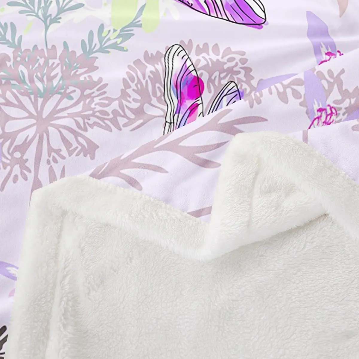 Feelyou Dragonfly Sherpa Blanket Twin 60x80 Inches Botanical Floral Fleece Throw Blanket for Kids Girls Teens Women Bedroom Decor Nature Animals Branches for Sofa Bed Couch Purple