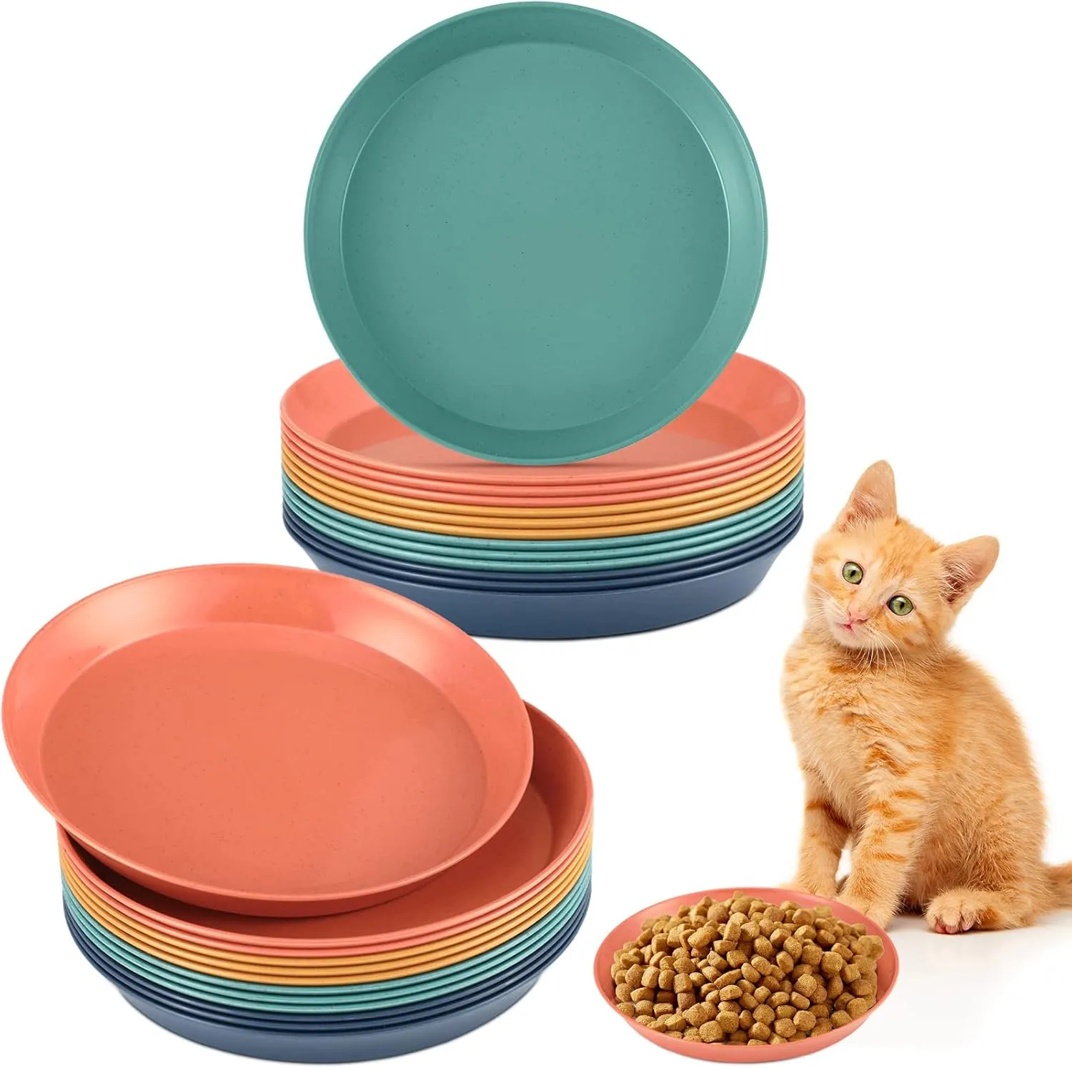 Gerrii 24 Pieces Whisker Fatigue Relief Cat Bowl 6 Inch Shallow Cat Food Dish Stray Dog Wet Feeding Bowls Wide and Small Pet Plates for Kittens and Short Legged Kittens, Wheat Straw(Elegant Color)