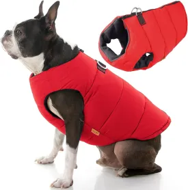 Gooby Padded Vest Dog Jacket - Solid Red, X-Small - Warm Zip Up Vest Fleece Jacket with Dual D Ring Leash - Water Resistant Sweater - Clothes for Small and Medium Dogs