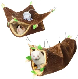 Guinea Pig Ferret Rat Hammock Toy Small Animal Cage Accessories Hideout Tunnel & Bunkbed Hammock for Rat Ferret Guinea Pig Hamster Sugar Glider Chinchilla, 1.Forest Hammock Set