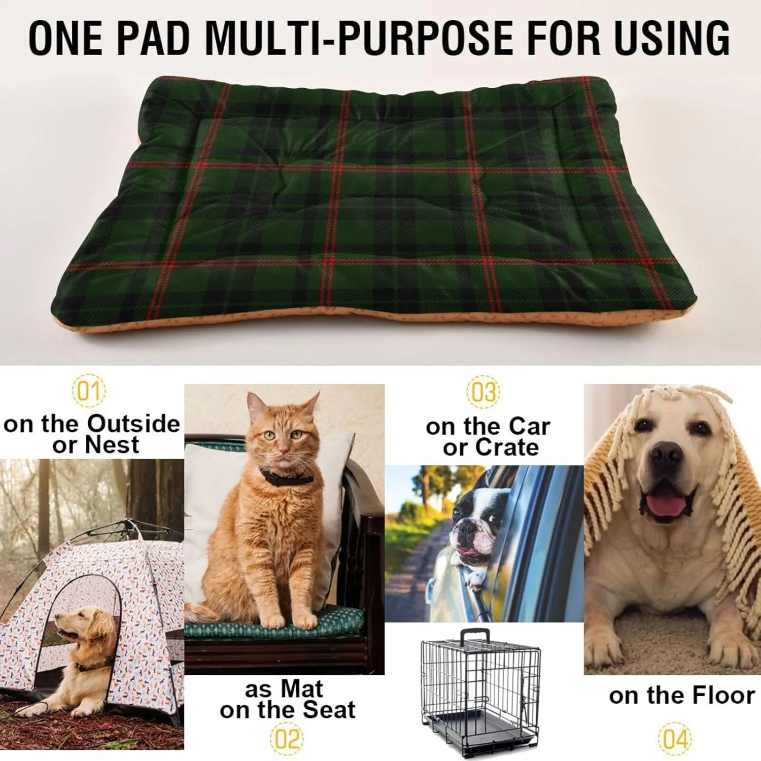 GuoChe Black Red Plaid Sleeping Beds for Dogs Cats Soft Warm Dog Mat Heated Pet Bed for Large Medium Small Pets
