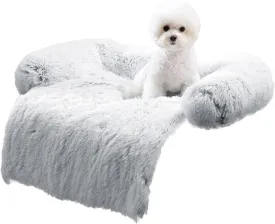 HACHIKITTY Calming Pet Sofa Bed Mat, Washable Plush Couch Cover for Dogs & Cats, Furniture Protector with Anti-Slip Bottom (30"x 27"x 6", Gray)