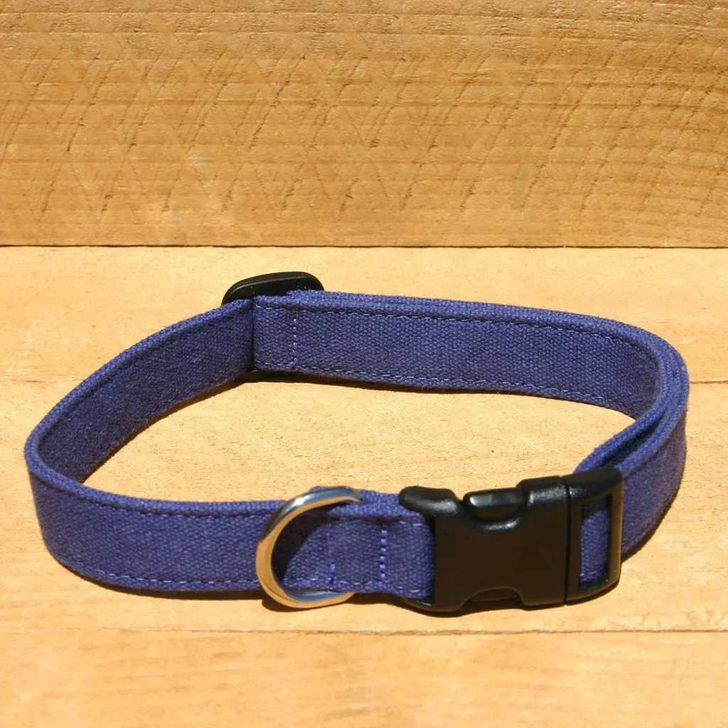 Hemp Dog Collar Basic Canvas Blue