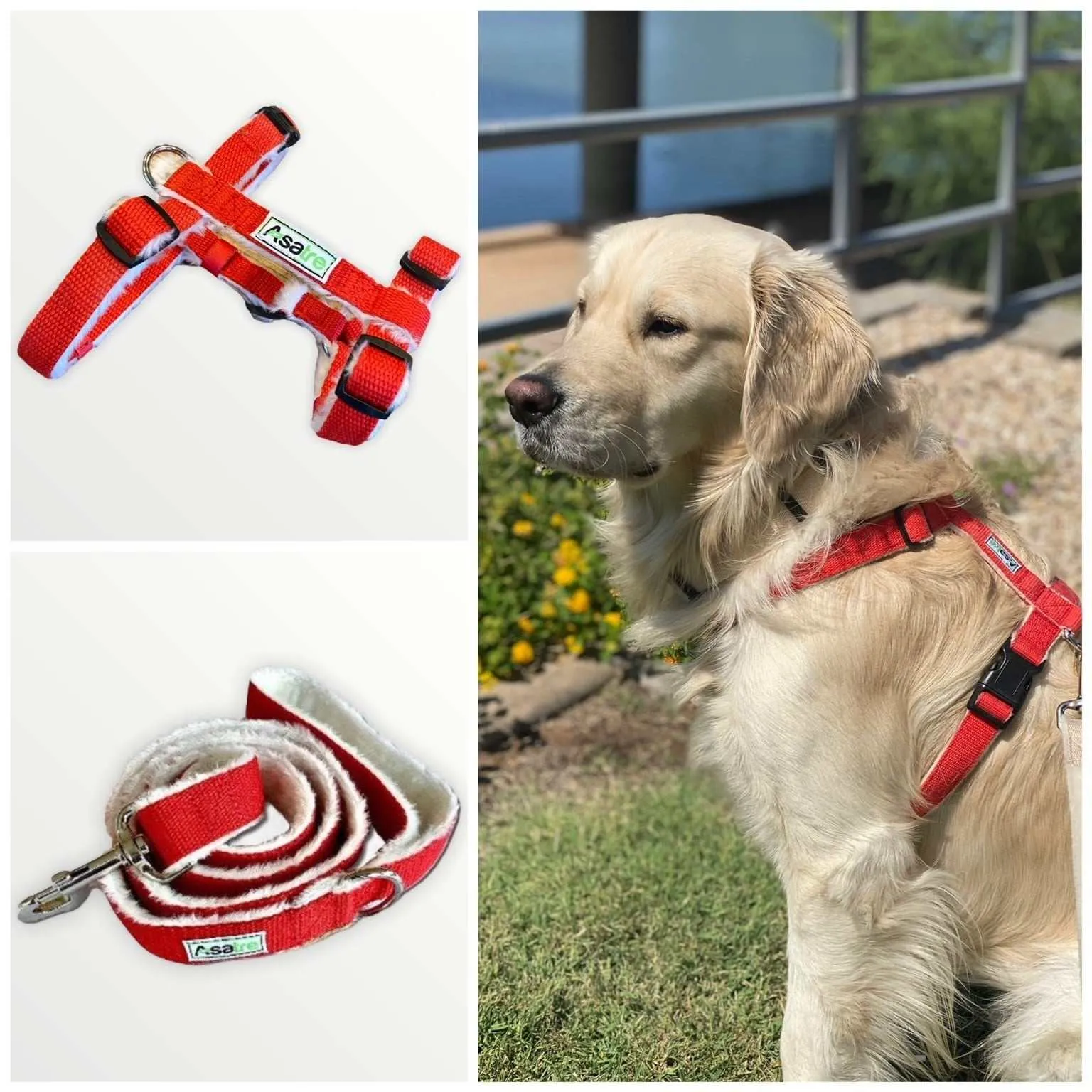 Hemp Dog Harness and Leash Set - Red