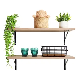 KABOON Floating Shelves for Wall, Set of 2--Oak