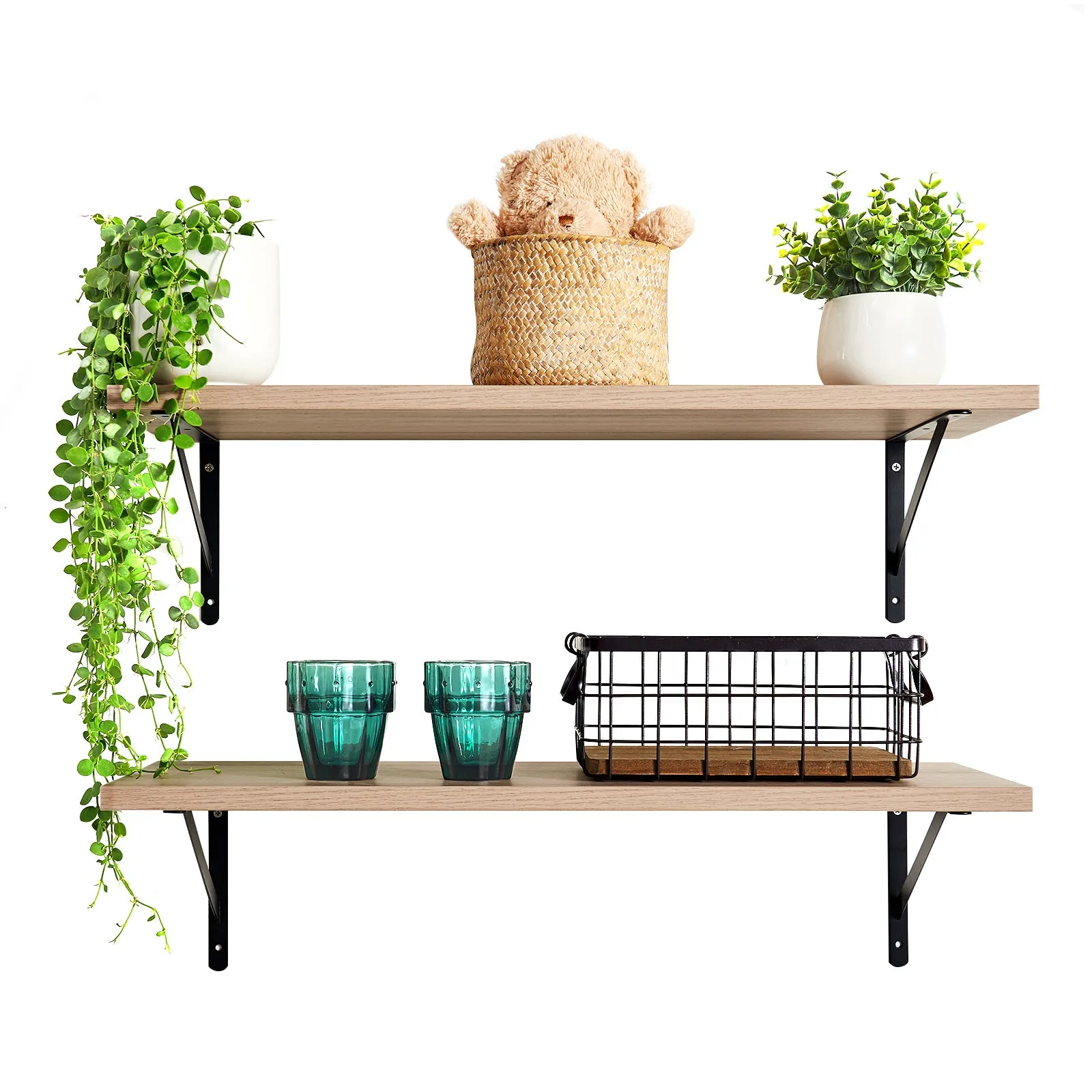 KABOON Floating Shelves for Wall, Set of 2--Oak