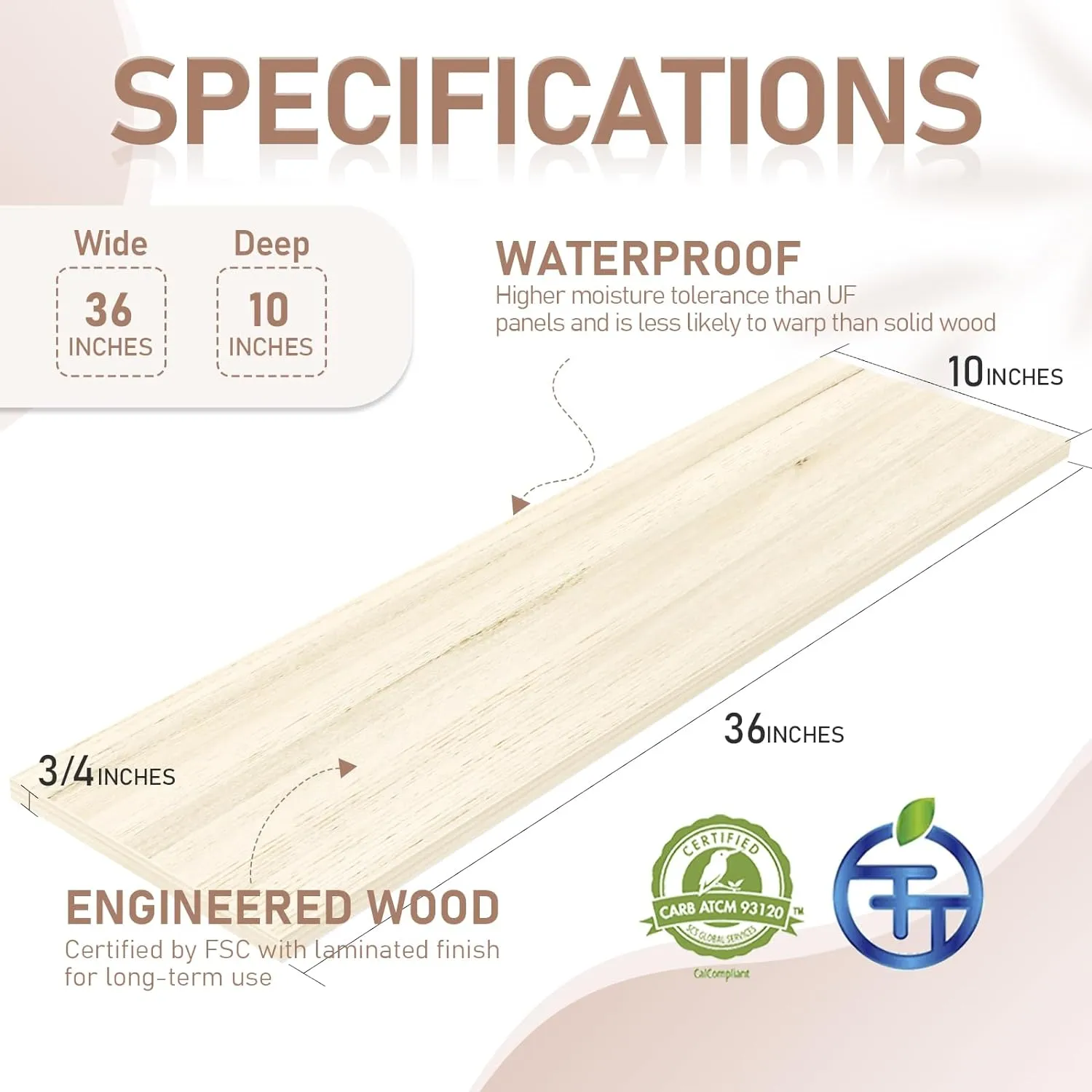 KABOON Floating Shelves for Wall, Set of 2--Oak