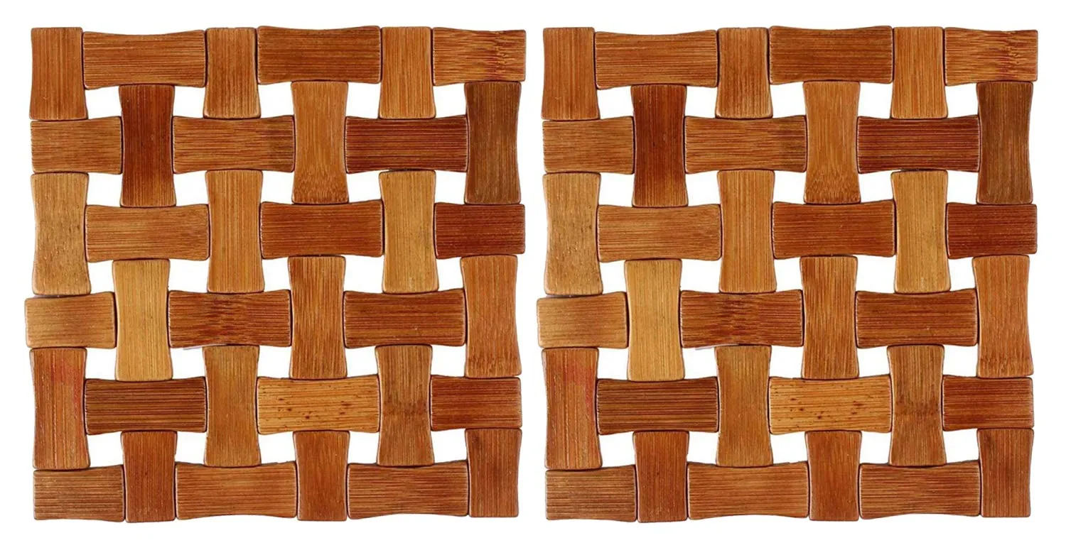 Kuber Industries 2 Pieces Bamboo Tea Coaster Set (Wooden)-CTKTC14500