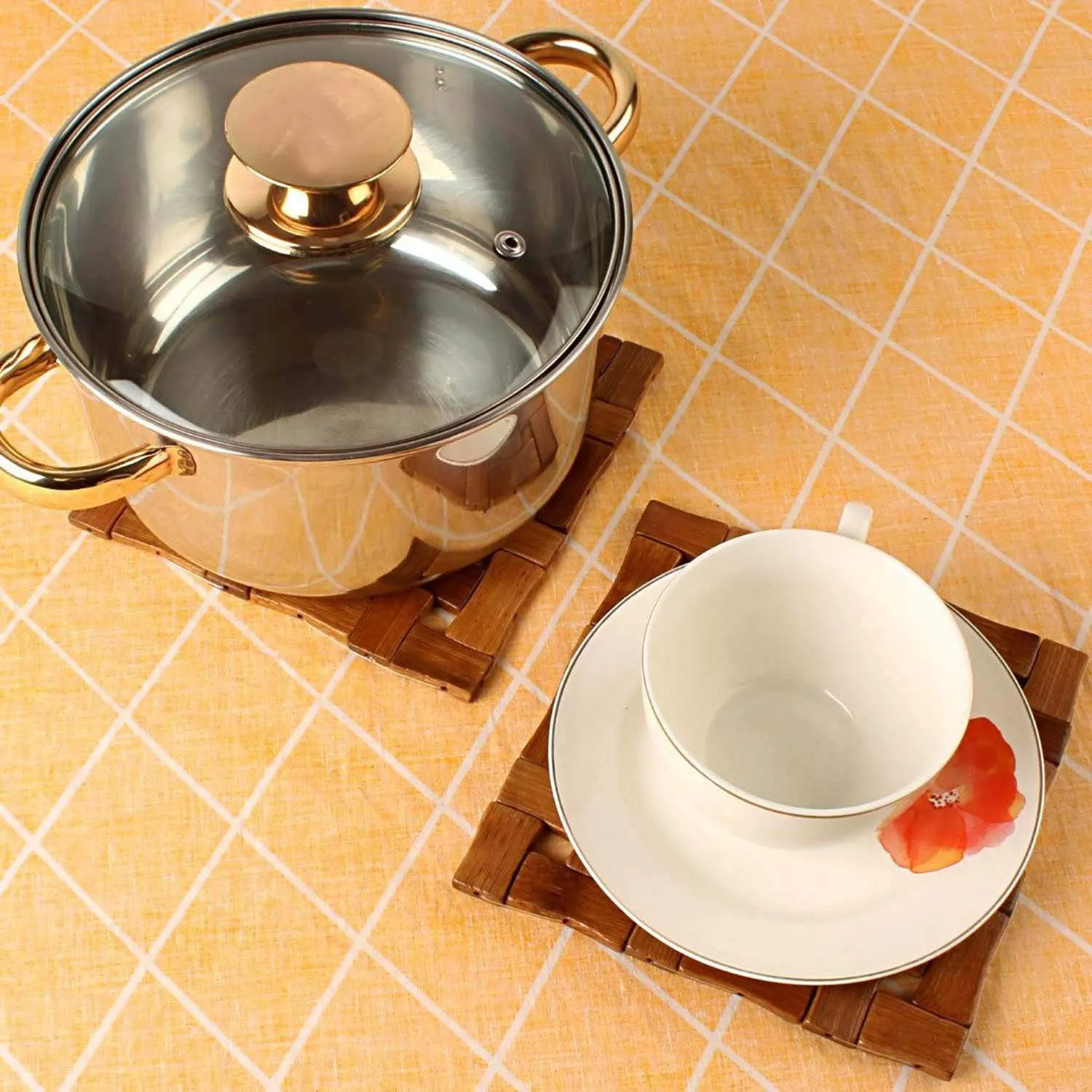 Kuber Industries 2 Pieces Bamboo Tea Coaster Set (Wooden)-CTKTC14500