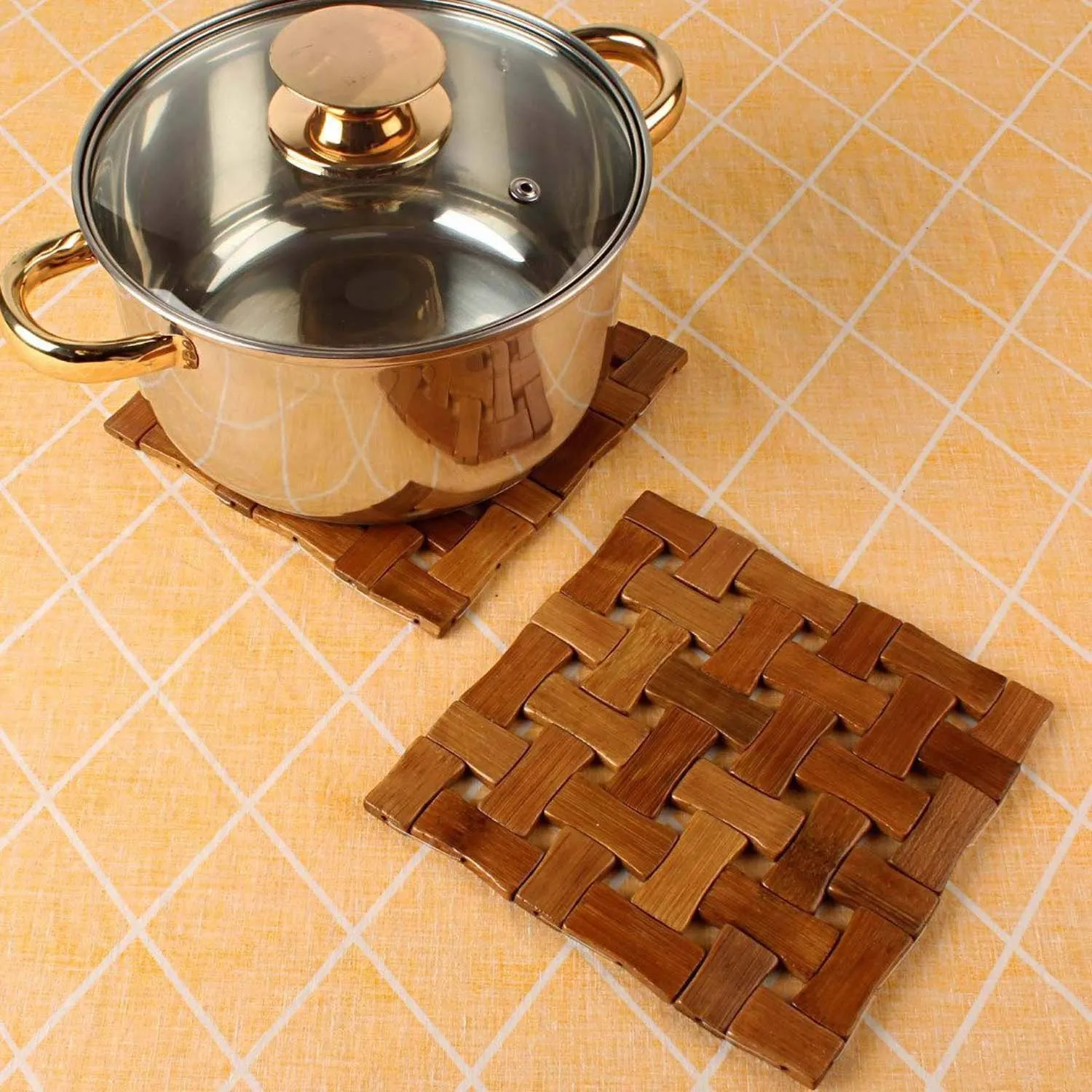 Kuber Industries 2 Pieces Bamboo Tea Coaster Set (Wooden)-CTKTC14500
