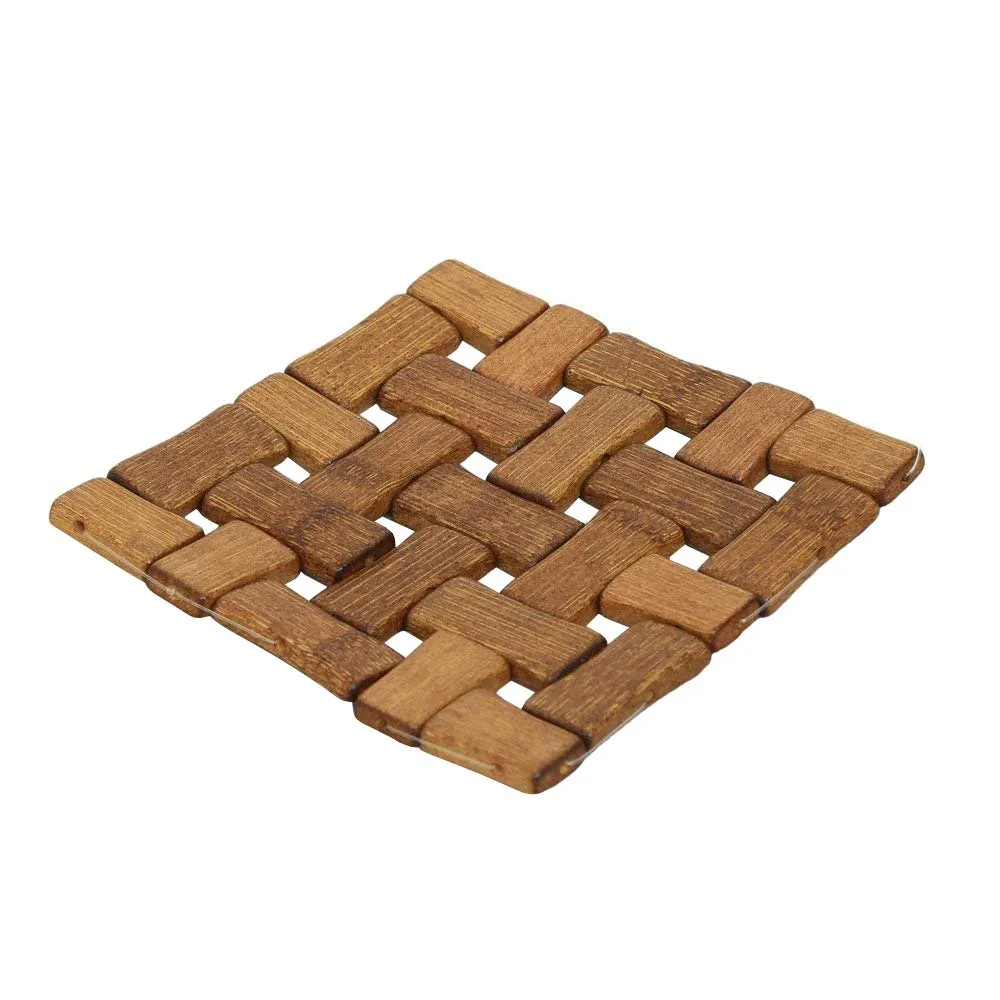 Kuber Industries 2 Pieces Bamboo Tea Coaster Set (Wooden)-CTKTC14500