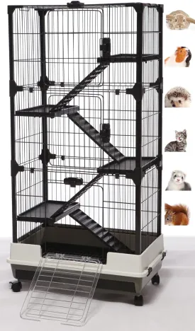 Large Multi-Level Indoor Small Animal Pet Cage for Guinea Pig Ferret Cat Playpen Rabbit Hutch with Solid Platform Ramp Leakproof Litter Tray Large Access Doors 27 x 18 x 53 H inch