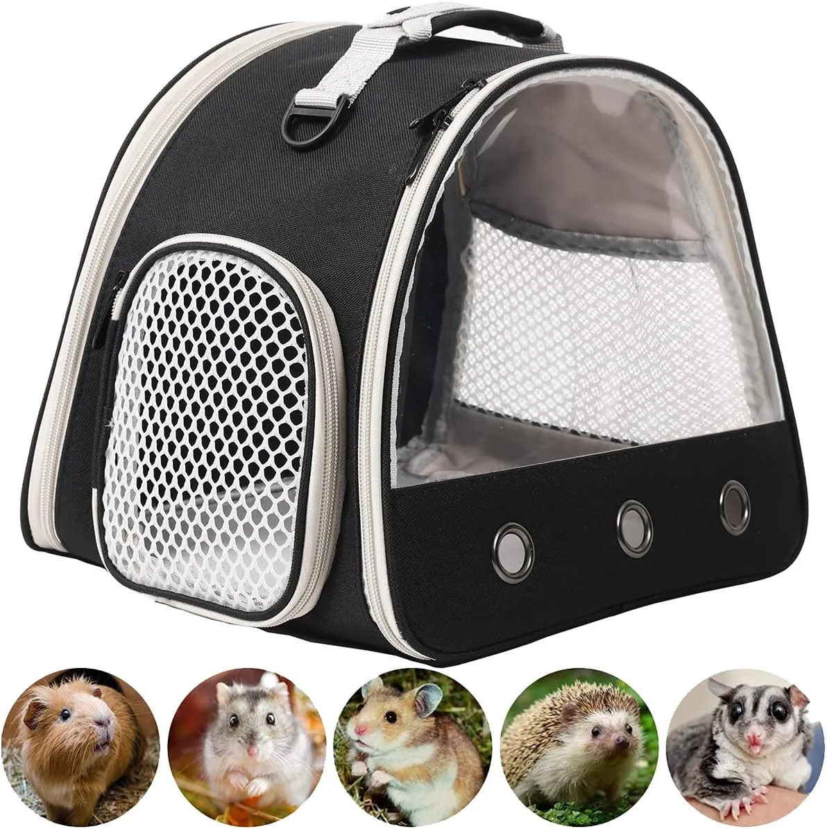 Leopard Gecko Portable Carrier with Leather Harness and Leash Set,Small Animal Travel Cage with Transparent Window,Lizard Carrier for Hamster Rabbit Gerbil Hedgehog Sugar Glider