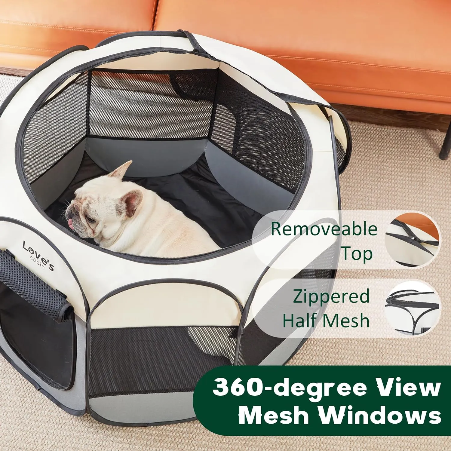 Love's cabin Pet Puppy Dog Playpen, Medium Dog Tent Crates Cage Indoor/Outdoor, Portable Playpen for Cat, Foldable Pop Up Dog Kennel Playpen with Carring Case, Removable Zipper Top, Grey