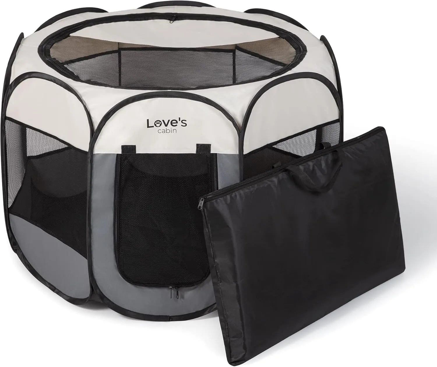 Love's cabin Pet Puppy Dog Playpen, Medium Dog Tent Crates Cage Indoor/Outdoor, Portable Playpen for Cat, Foldable Pop Up Dog Kennel Playpen with Carring Case, Removable Zipper Top, Grey