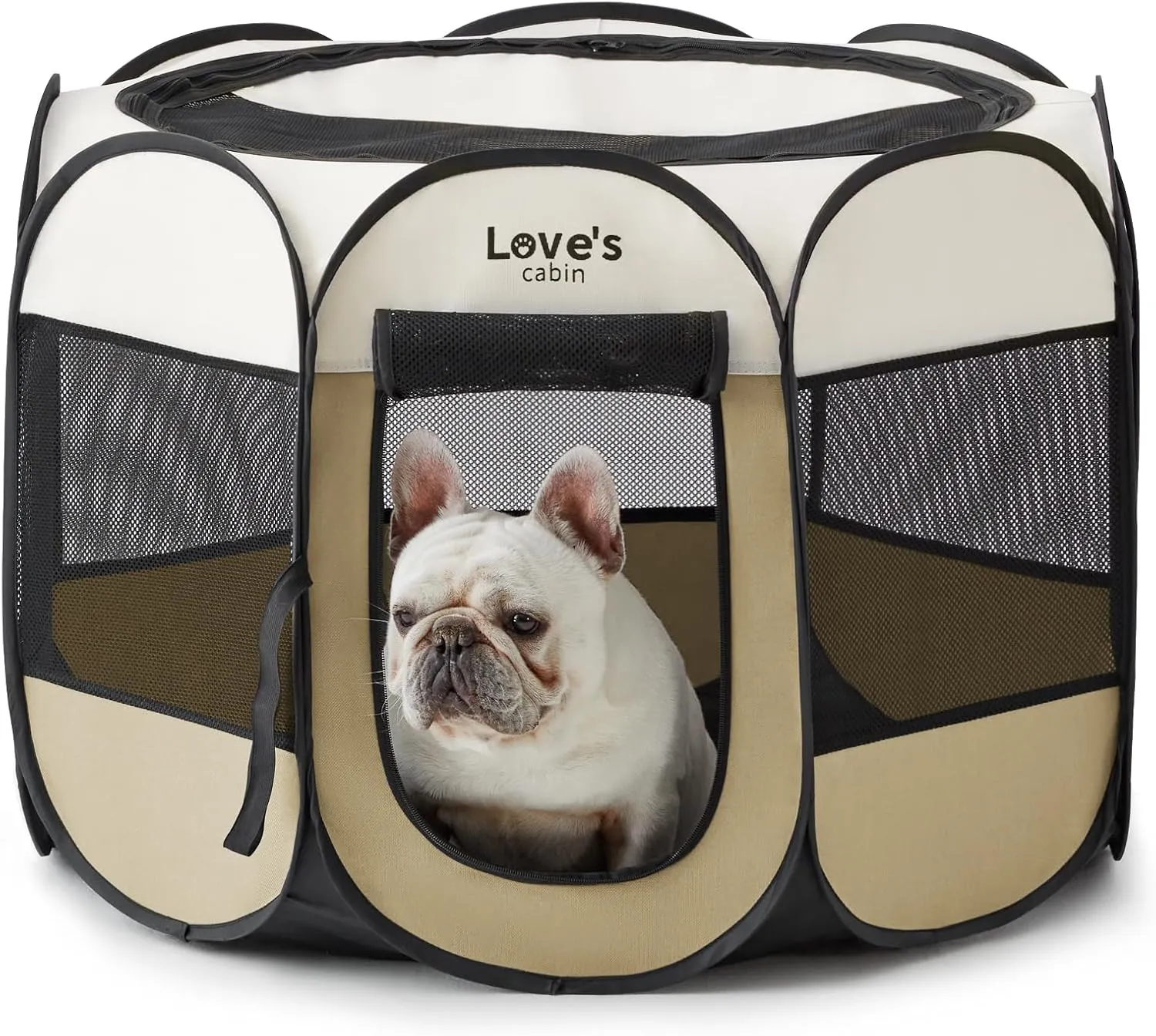 Love's cabin Pet Puppy Dog Playpen, Small Dog Tent Crates Cage Indoor/Outdoor, Portable Playpen for Cat, Foldable Pop Up Dog Kennel Playpen with Carring Case, Removable Zipper Top, Khaki