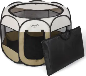 Love's cabin Pet Puppy Dog Playpen, Small Dog Tent Crates Cage Indoor/Outdoor, Portable Playpen for Cat, Foldable Pop Up Dog Kennel Playpen with Carring Case, Removable Zipper Top, Khaki