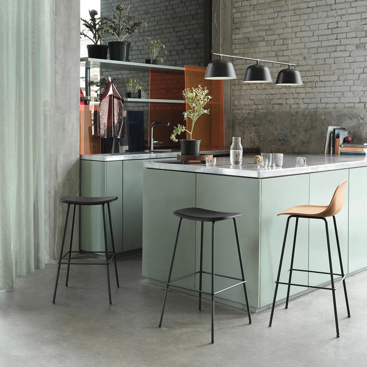 muuto | fiber counter stool | tube base | grey recycled   grey