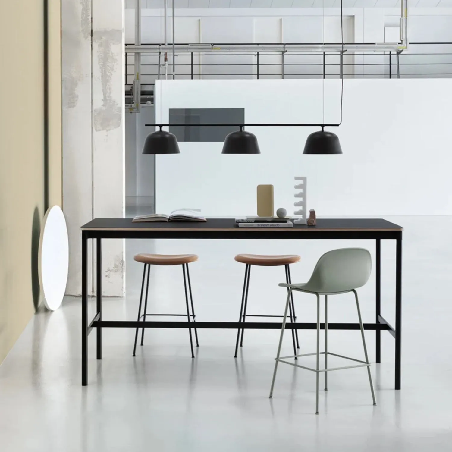 muuto | fiber counter stool | tube base | grey recycled   grey