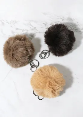 Neutral Faux Fur Pom Pom Keychain