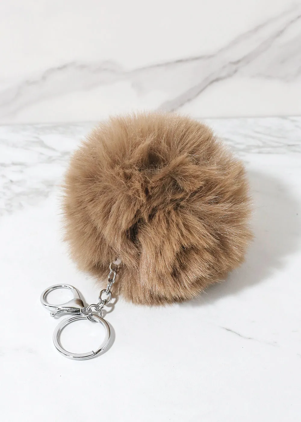 Neutral Faux Fur Pom Pom Keychain