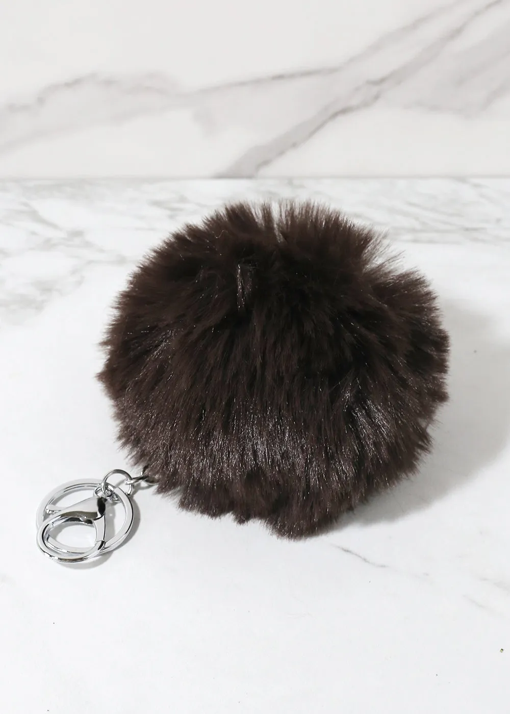 Neutral Faux Fur Pom Pom Keychain