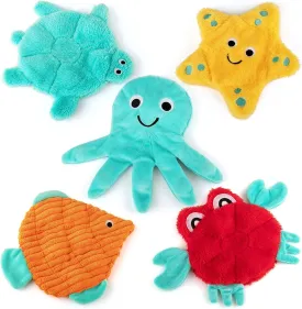 No Stuffing Crinkle Squeaky Plush Dog Toys - Cute Animal Themed for Small to Large Dogs & Puppies - Bulk 5 Pack