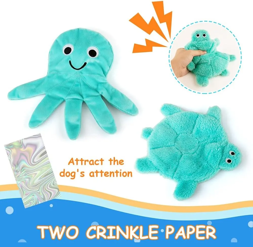 No Stuffing Crinkle Squeaky Plush Dog Toys - Cute Animal Themed for Small to Large Dogs & Puppies - Bulk 5 Pack