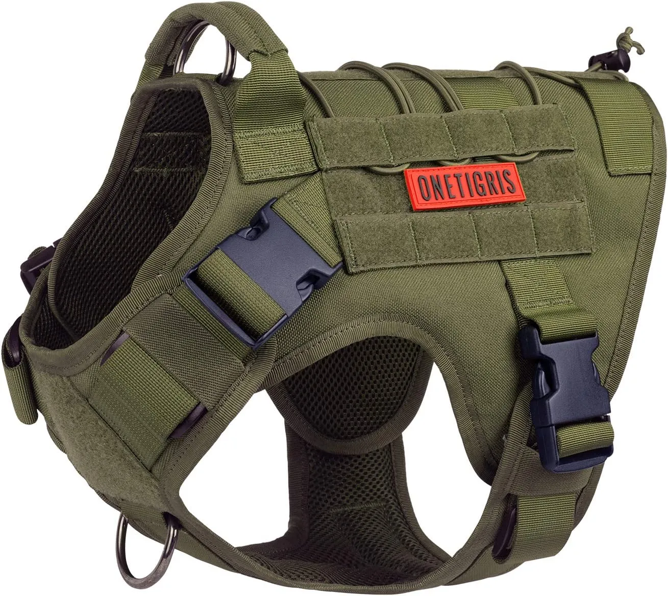 OneTigris Tactical Dog Harness,No-Pull Dog Vest with Leash Clips,Dog Harness Adjustable for Hiking Training Outdoor Dogs(Ranger Green, Medium)