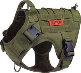 OneTigris Tactical Dog Harness,No-Pull Dog Vest with Leash Clips,Dog Harness Adjustable for Hiking Training Outdoor Dogs(Ranger Green, Medium)