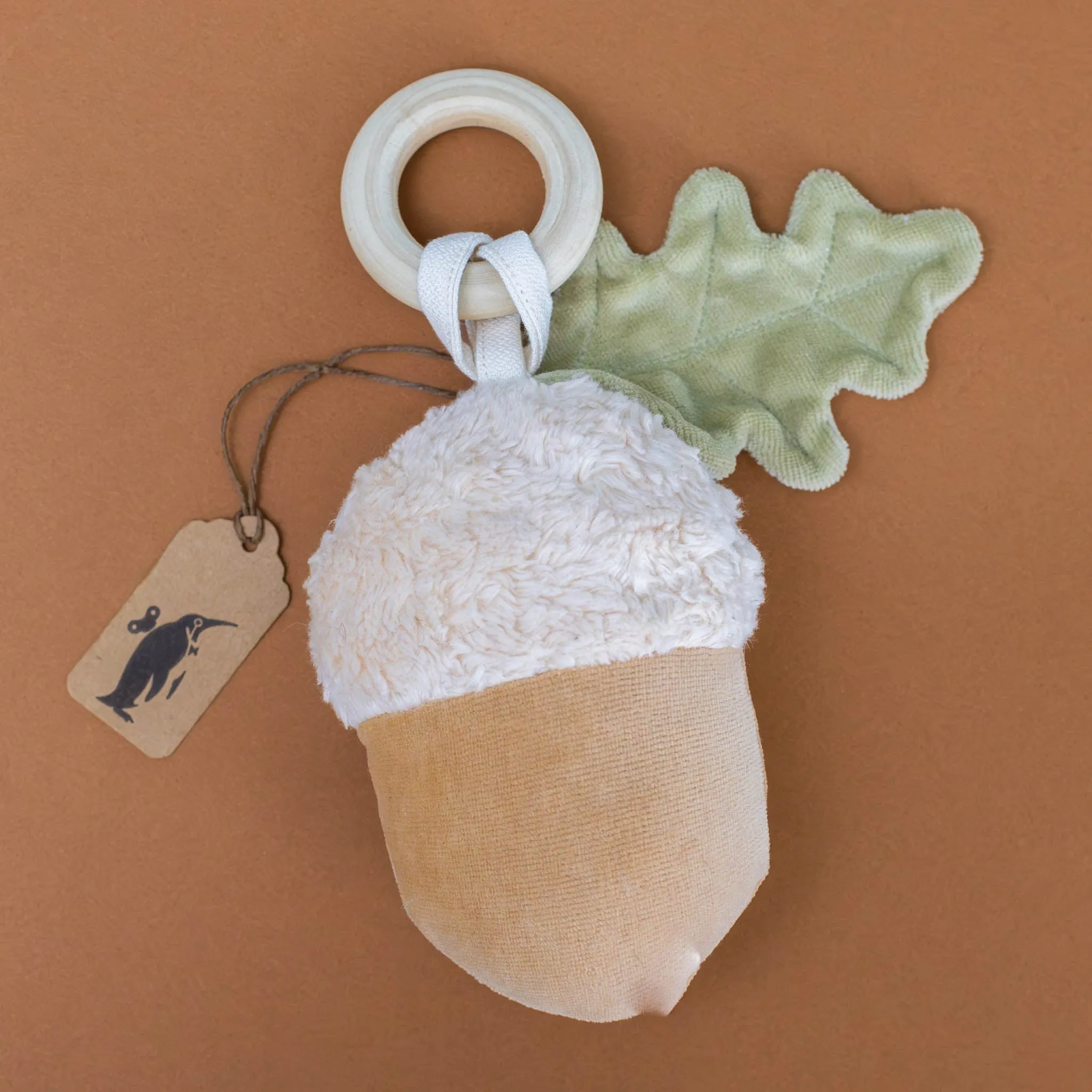 Organic Cotton Acorn Rattle | Beige & White