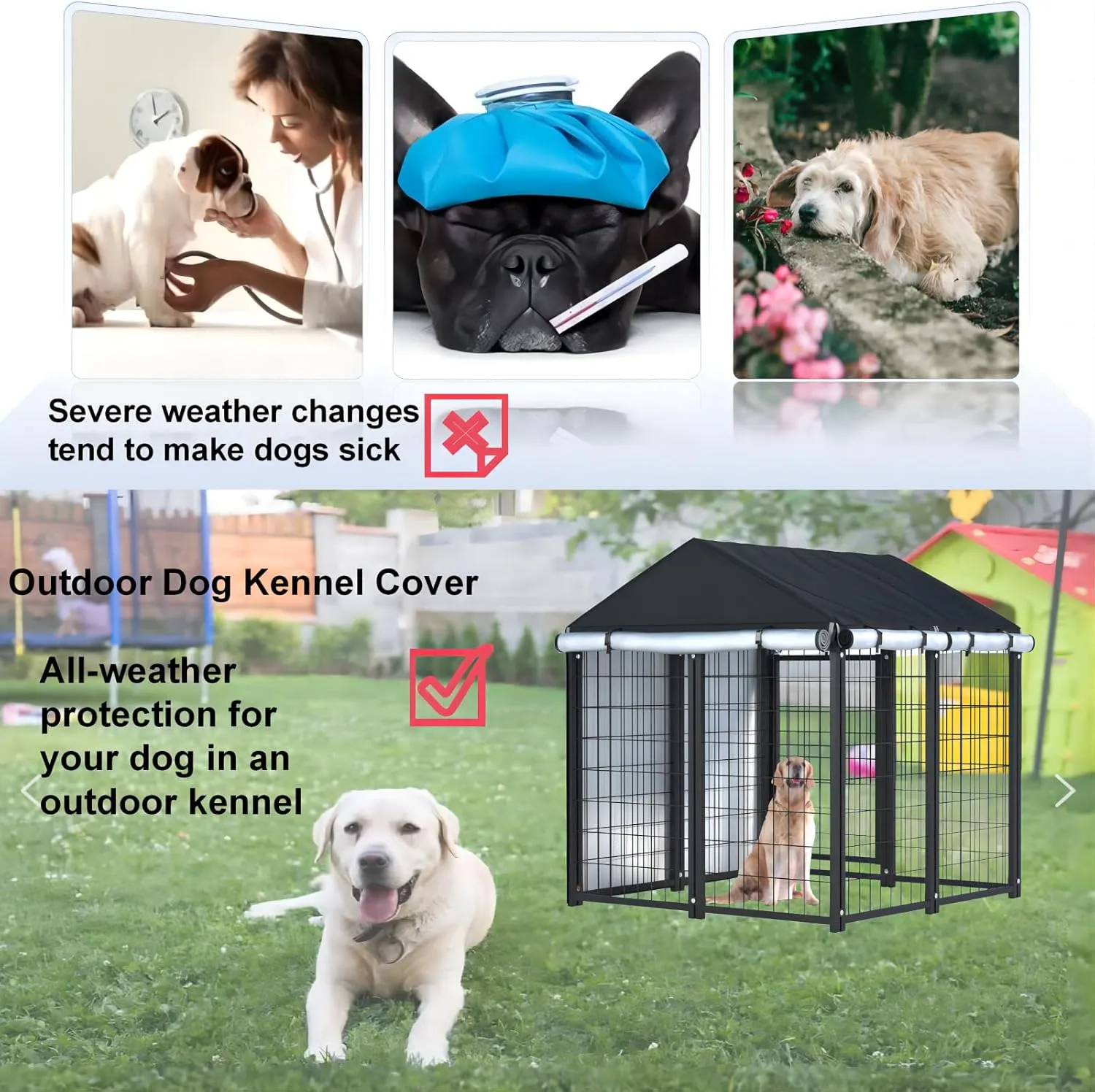 Outdoor Dog Kennel Cover,Full Coverage for 4.2'Dx4.2'Wx4.5'H Dog Cages,600d Heavy Duty Waterproof Large Dog Kennel Cover,(Kennel Not Included) Black