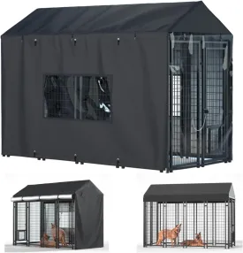 Outdoor Dog Kennel Cover,Full Coverage for 8.1'Dx4.1'Wx6.06'H Dog Cages,600d Heavy Duty Waterproof Large Dog Kennel Cover,(Cover Only) Black