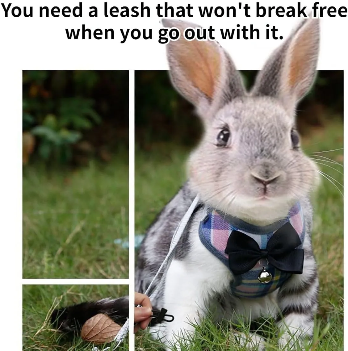 Pet Harness,Rabbit Harness and Leash Set, Cute Mesh Breathable Pet Vest Outdoor Camping Hiking Training, Bunny Jacket for Small Kitten, Puppy, Small Animal (Grey,M)