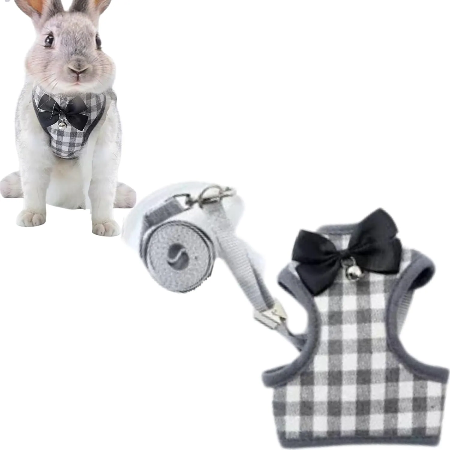 Pet Harness,Rabbit Harness and Leash Set, Cute Mesh Breathable Pet Vest Outdoor Camping Hiking Training, Bunny Jacket for Small Kitten, Puppy, Small Animal (Grey,M)
