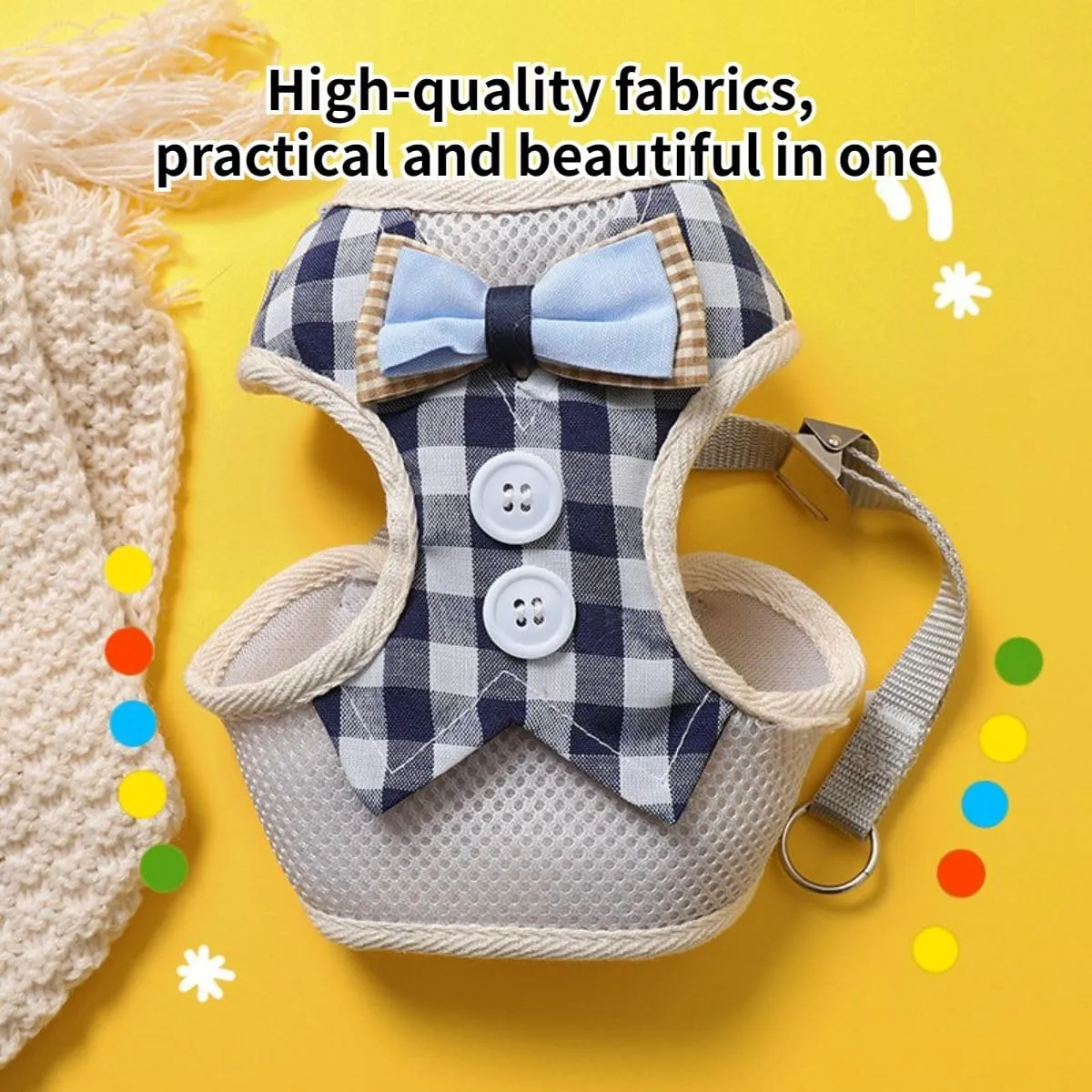Pet Harness,Rabbit Harness and Leash Set, Cute Mesh Breathable Pet Vest Outdoor Camping Hiking Training, Bunny Jacket for Small Kitten, Puppy, Small Animal (Grey,M)