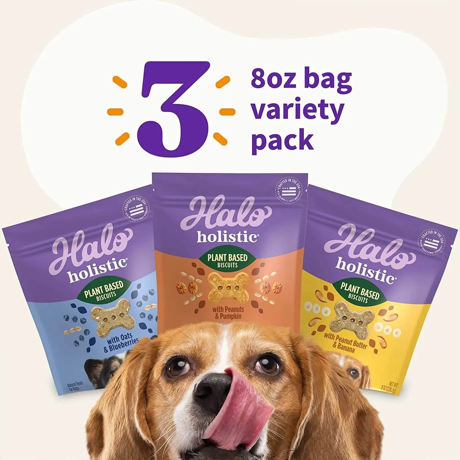 Plant-Based Dog Treats | 3-Pack Variety (8oz Each) | Vegan Snacks with Oats, Blueberries & Peanut Butter
