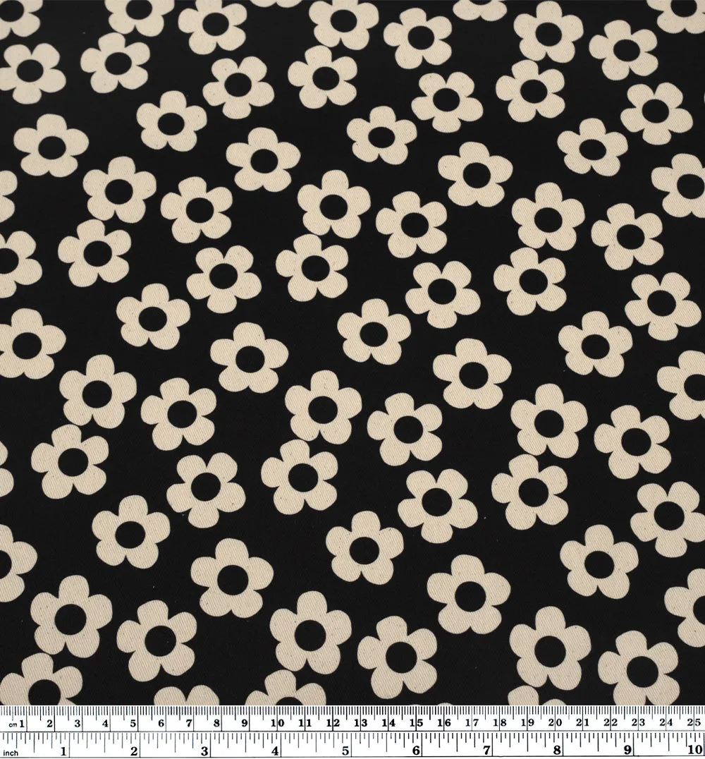 Remnant - 1.4m - Buttercup Printed Cotton Twill - Black *FLAWED*