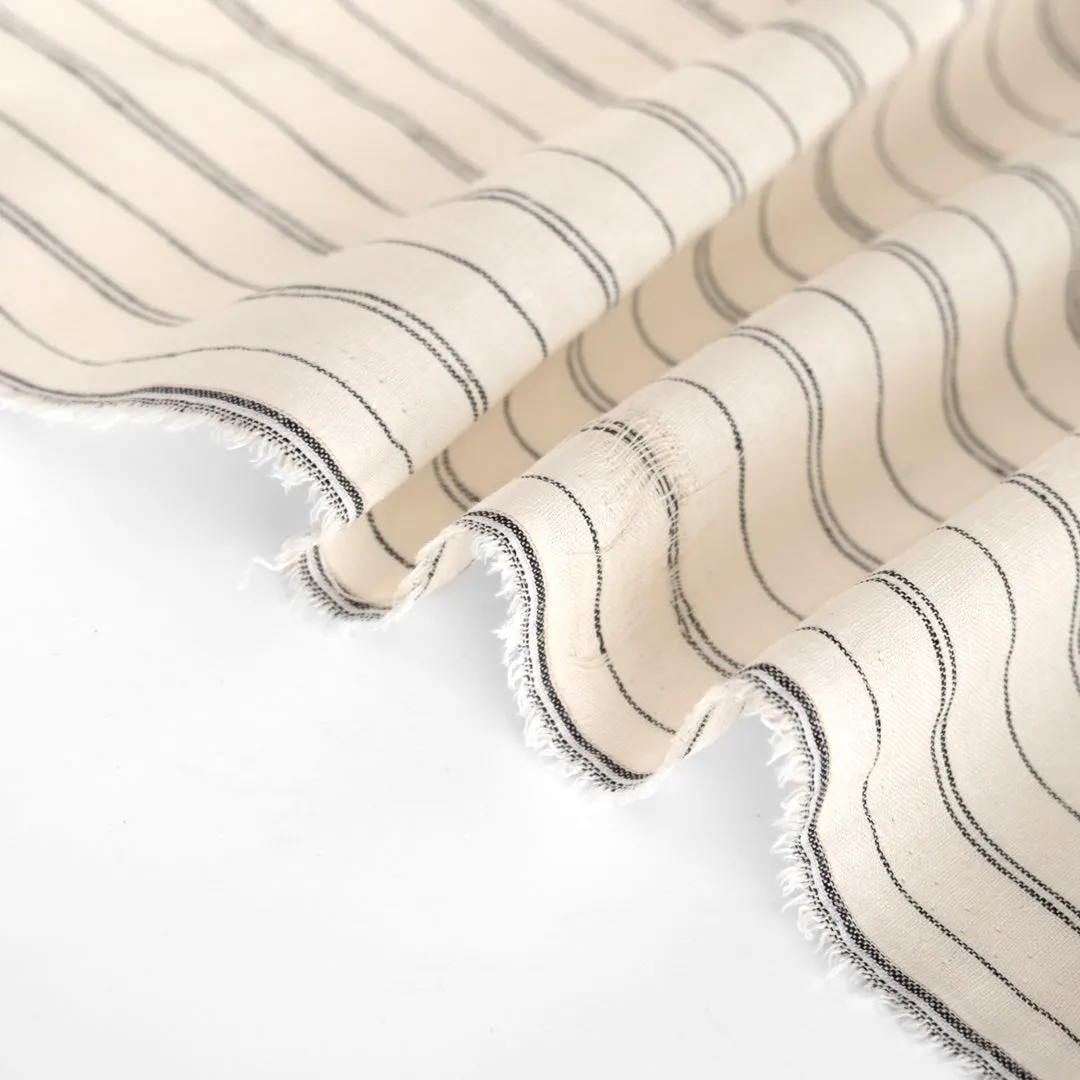 Remnant - 1.4m - Striped Hemp & Organic Cotton Chambray - Ivory/Black