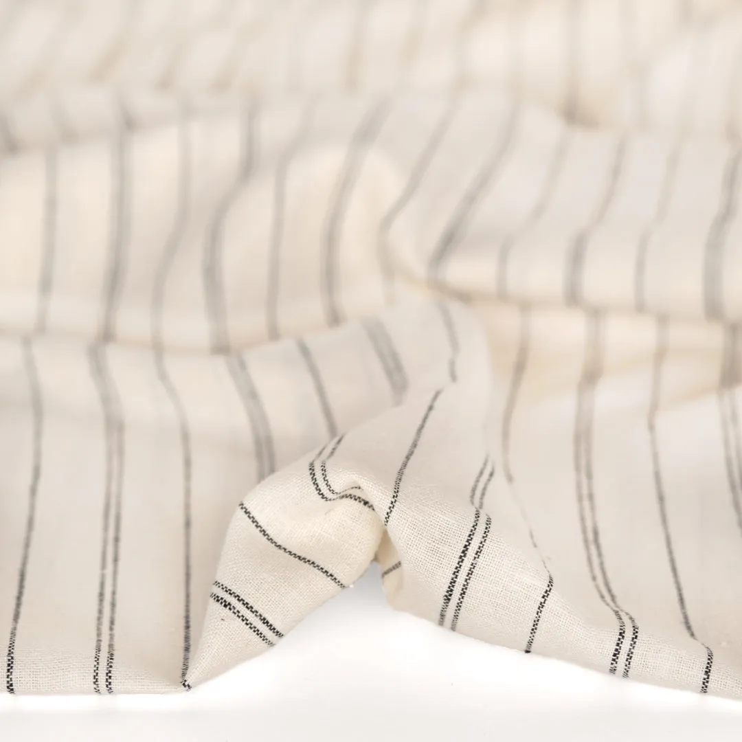 Remnant - 1.4m - Striped Hemp & Organic Cotton Chambray - Ivory/Black
