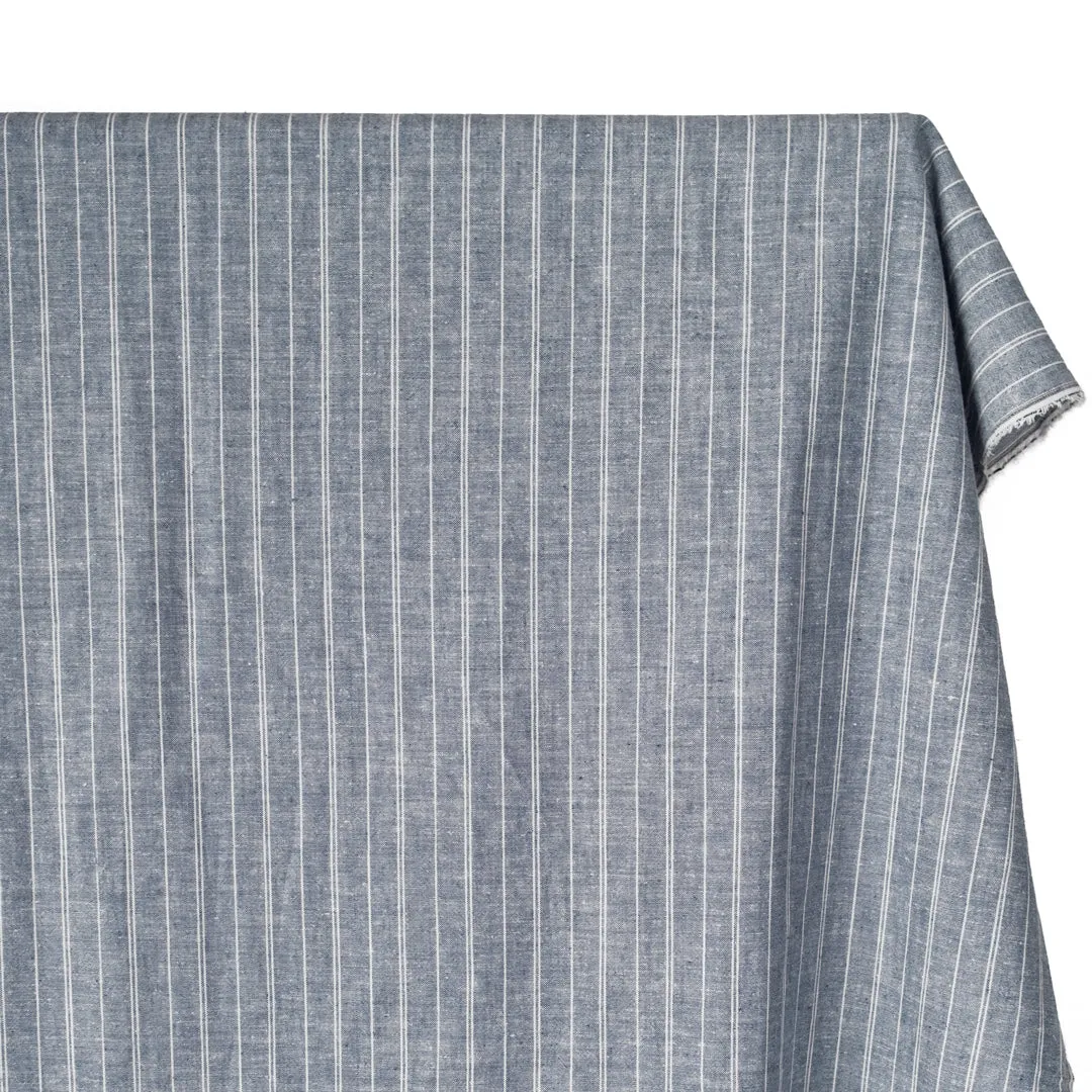 Remnant - 2m - Striped Hemp & Organic Cotton Chambray - Navy/Ivory