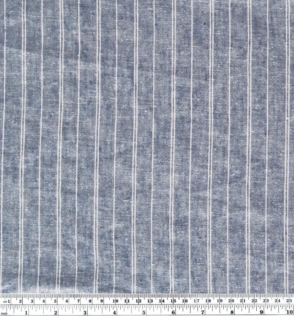 Remnant - 2m - Striped Hemp & Organic Cotton Chambray - Navy/Ivory